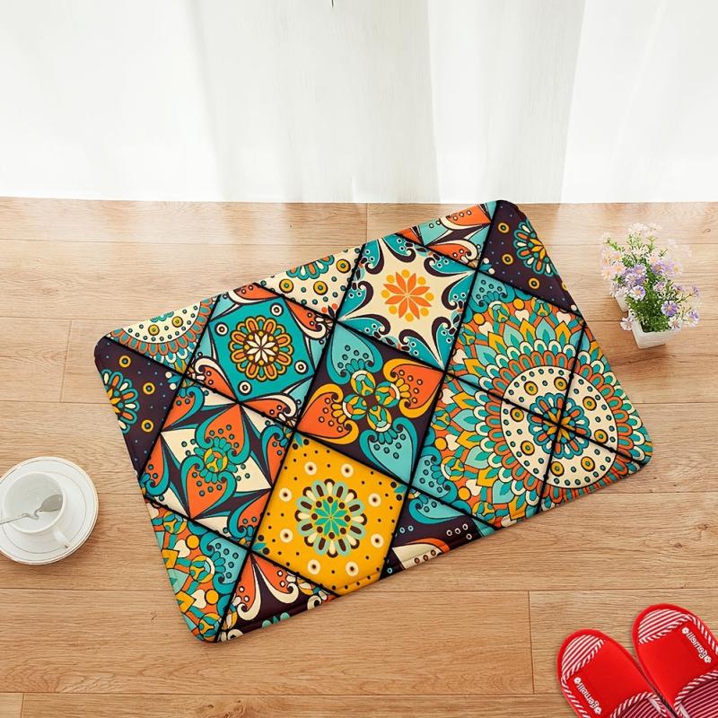 Colorful Indoor Mat Abstract Flowers Pattern Area Rug Non Slip Floor Carpet