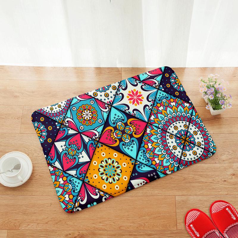 Colorful Indoor Mat Abstract Flowers Pattern Area Rug Non Slip Floor Carpet