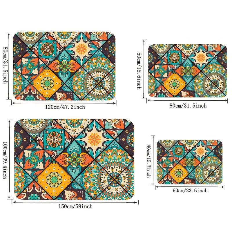 Colorful Indoor Mat Abstract Flowers Pattern Area Rug Non Slip Floor Carpet