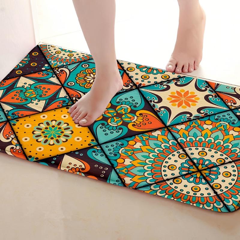 Colorful Indoor Mat Abstract Flowers Pattern Area Rug Non Slip Floor Carpet