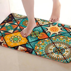 Colorful Indoor Mat Abstract Flowers Pattern Area Rug Non Slip Floor Carpet