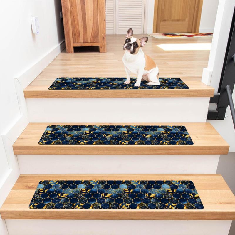 Marble Print Stair Mat Polyester TPR Non-slip Carpet 76.2cm x 20 Indoor