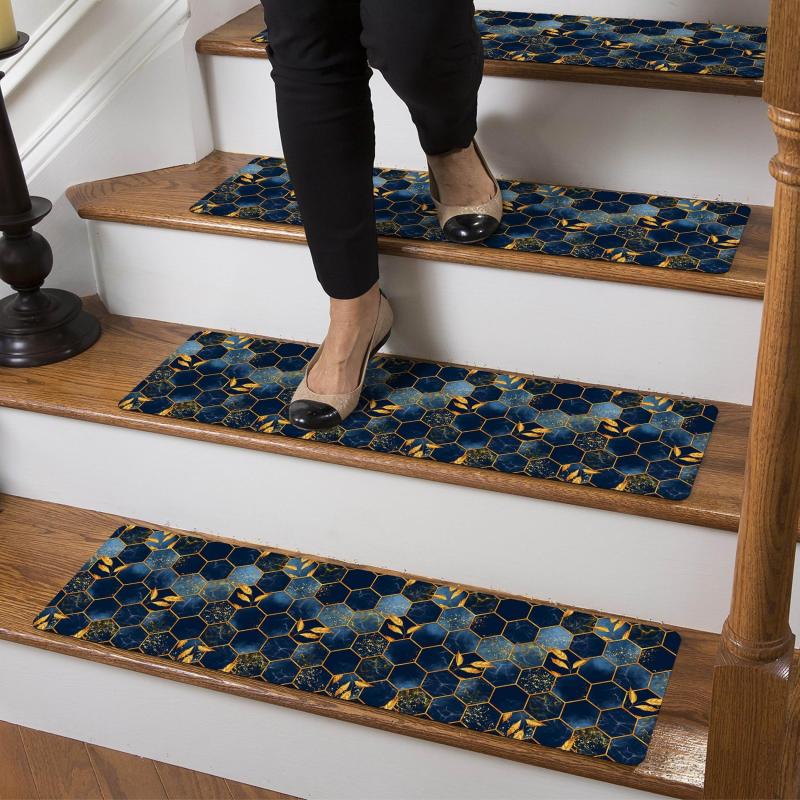Marble Print Stair Mat Polyester TPR Non-slip Carpet 76.2cm x 20 Indoor