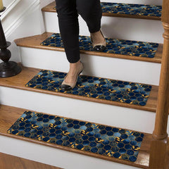 Marble Print Stair Mat Polyester TPR Non-slip Carpet 76.2cm x 20 Indoor
