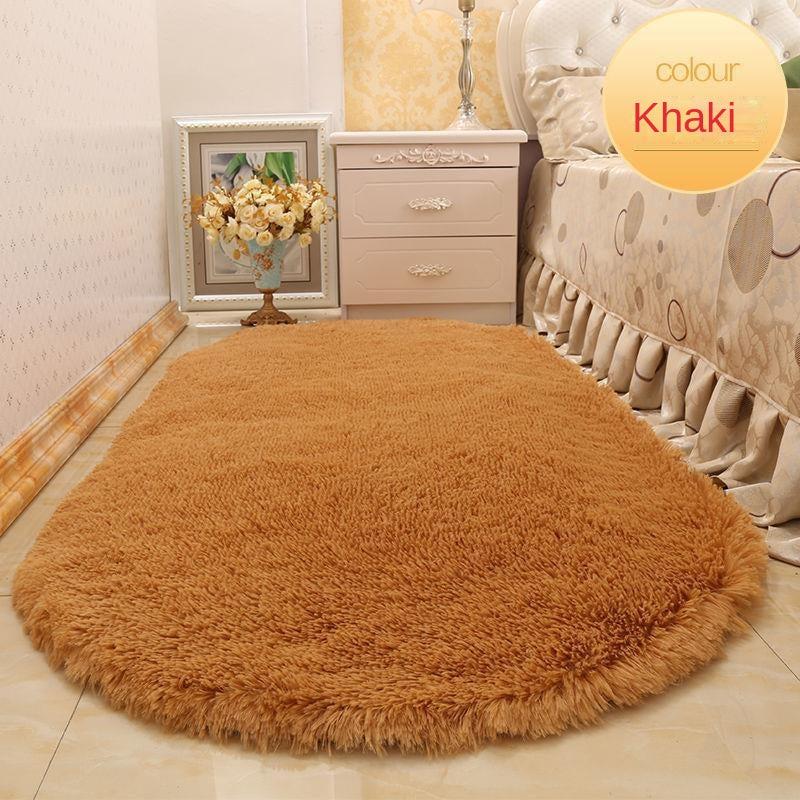 Minimalist Polyester Fuzzy Oval Floor Carpet for Home Decor
