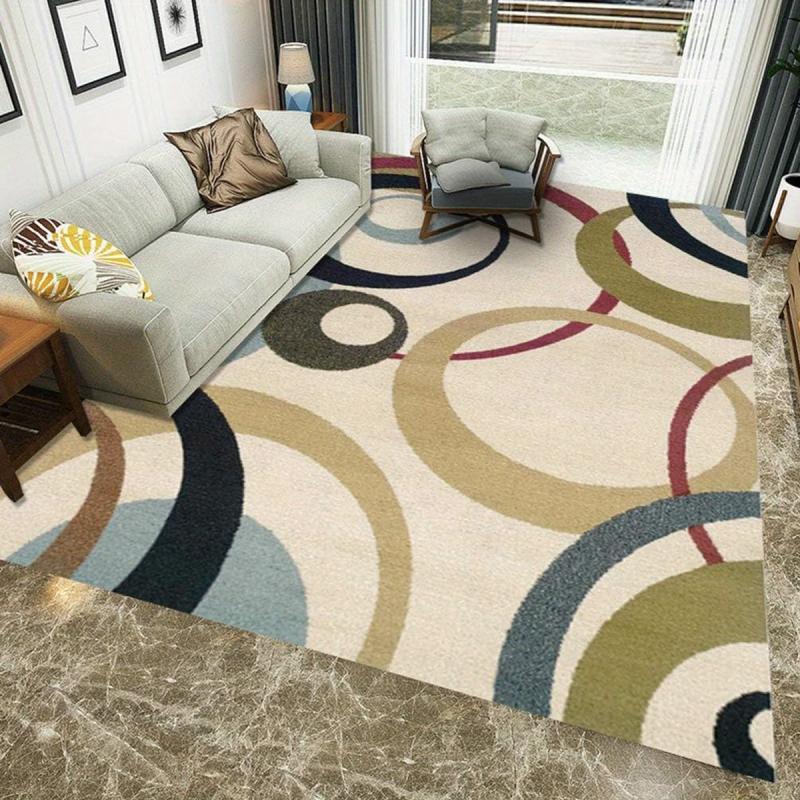Geometric Area Rug Red Circle Pattern Soft Carpet