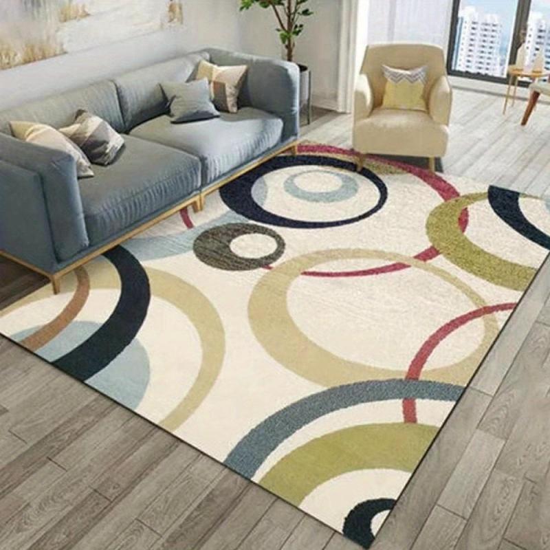 Geometric Area Rug Red Circle Pattern Soft Carpet