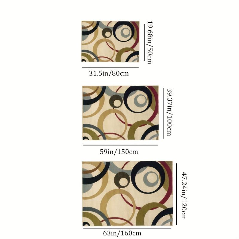 Geometric Area Rug Red Circle Pattern Soft Carpet