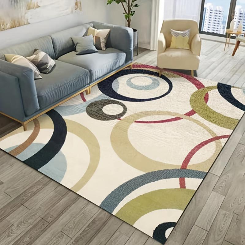 Geometric Area Rug Red Circle Pattern Soft Carpet