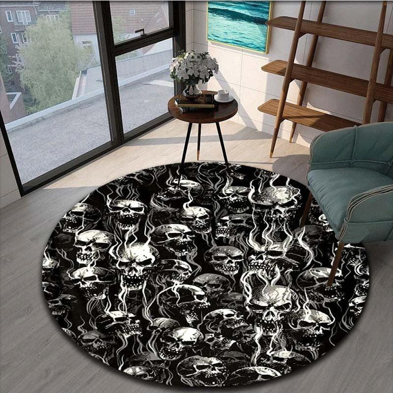 Skulls Halloween Kitchen Rug Round Anti Skid Area Floor Mat