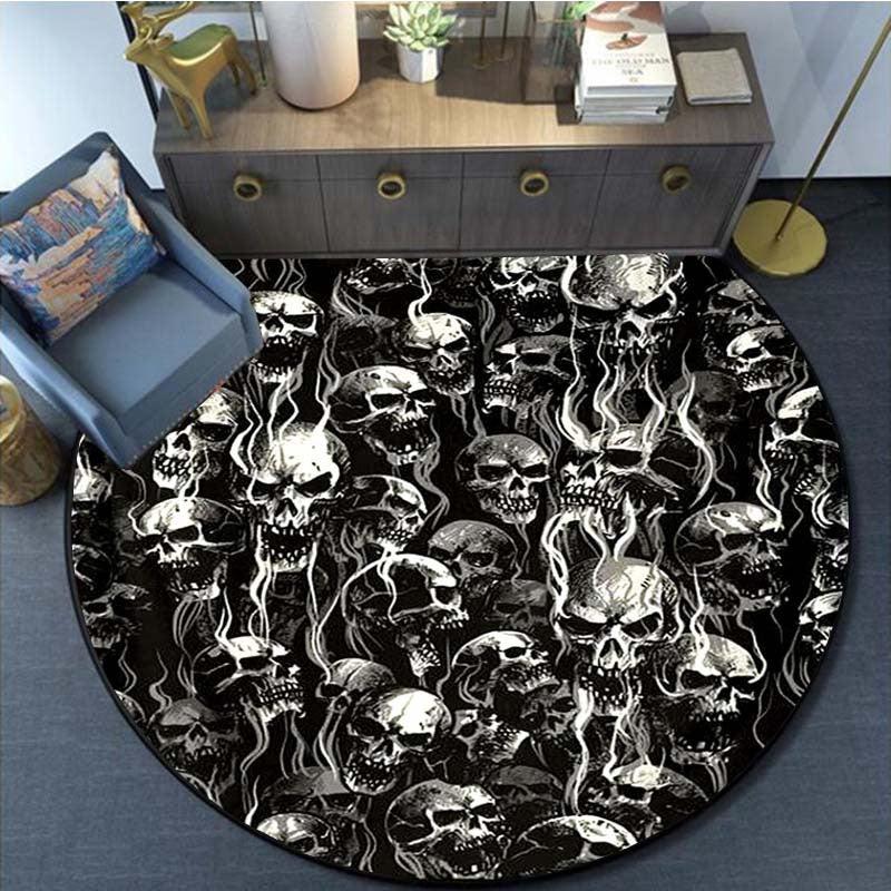 Skulls Halloween Kitchen Rug Round Anti Skid Area Floor Mat