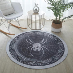 Spooky Spider Round Area Rug Non Slip Washable Carpet Floor Mat