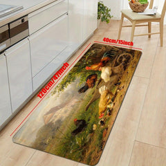 Sunflower Rooster Non-Slip Floor Mat - Rustic Farmhouse Kitchen Decor