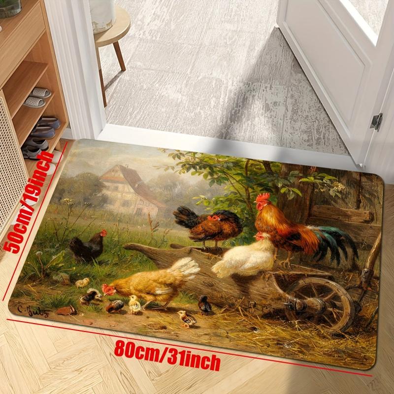 Sunflower Rooster Non-Slip Floor Mat - Rustic Farmhouse Kitchen Decor