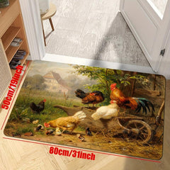 Sunflower Rooster Non-Slip Floor Mat - Rustic Farmhouse Kitchen Decor