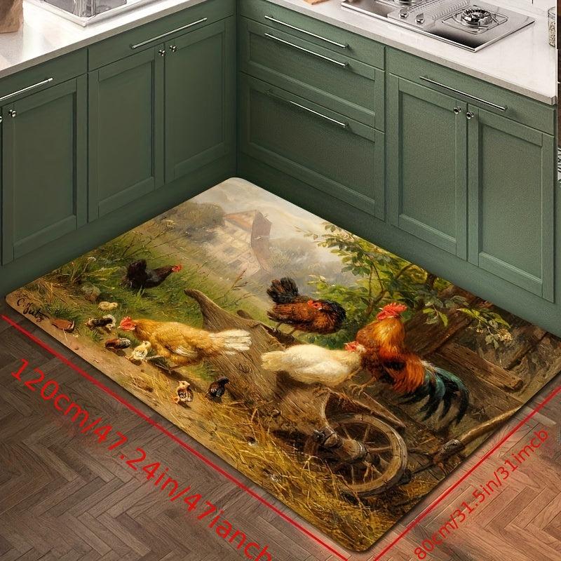 Sunflower Rooster Non-Slip Floor Mat - Rustic Farmhouse Kitchen Decor