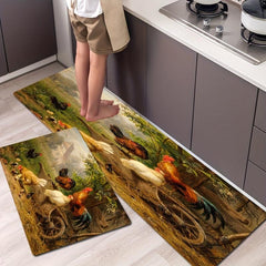 Sunflower Rooster Non-Slip Floor Mat - Rustic Farmhouse Kitchen Decor