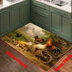 Sunflower Rooster Non-Slip Floor Mat - Rustic Farmhouse Kitchen Decor