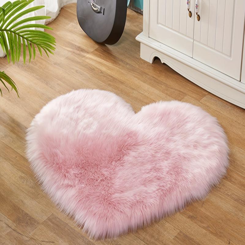 Heart Shaped Pink Shag Rug for Girls Bedroom
