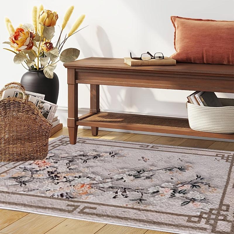 Soft Fluffy Floral Area Rugs Light Faux Wool Carpet for Living Room Bedroom