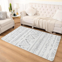 Modern Geometric Faux Cashmere Area Rug Non Slip TPR Backing