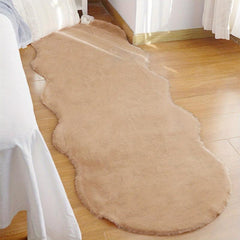 Khaki Faux Fur Area Rug for Bedroom Floor Mat
