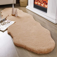 Khaki Faux Fur Area Rug for Bedroom Floor Mat
