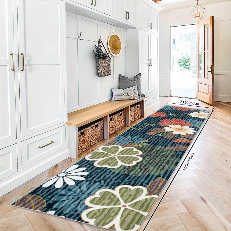 Modern Floral 2'X10' Runner Rug Soft Laundry Room Rug Non Slip Kitchen Mat
