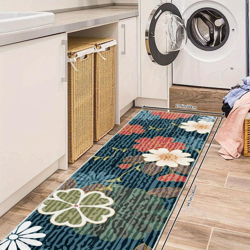 Modern Floral 2'X10' Runner Rug Soft Laundry Room Rug Non Slip Kitchen Mat