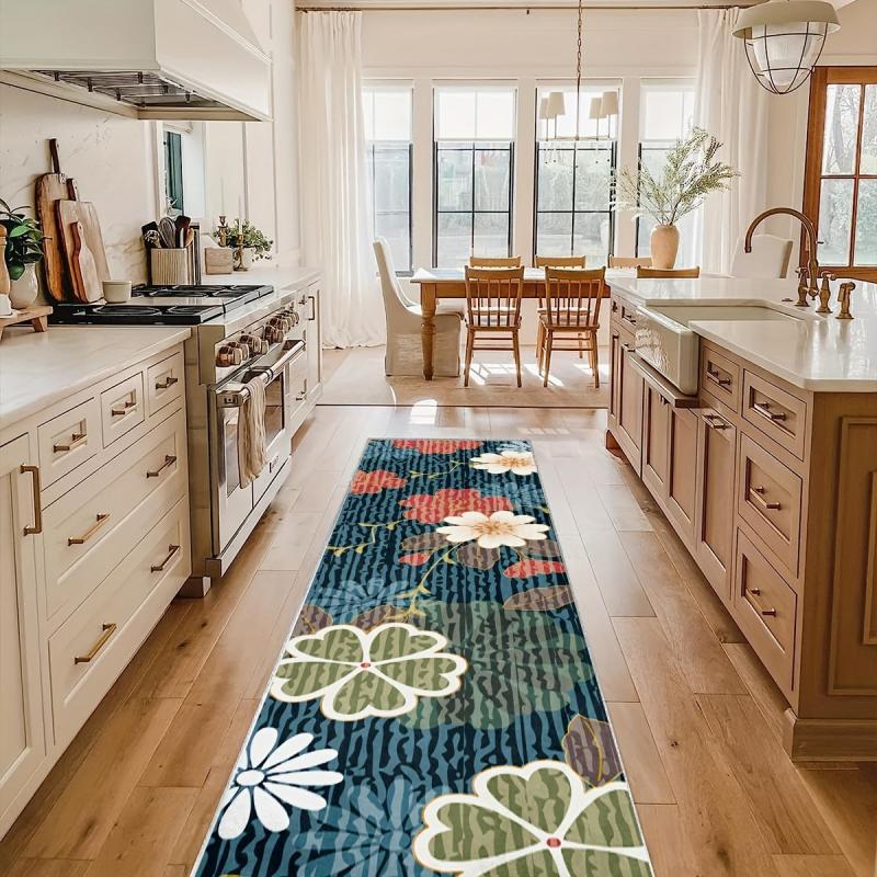 Modern Floral 2'X10' Runner Rug Soft Laundry Room Rug Non Slip Kitchen Mat