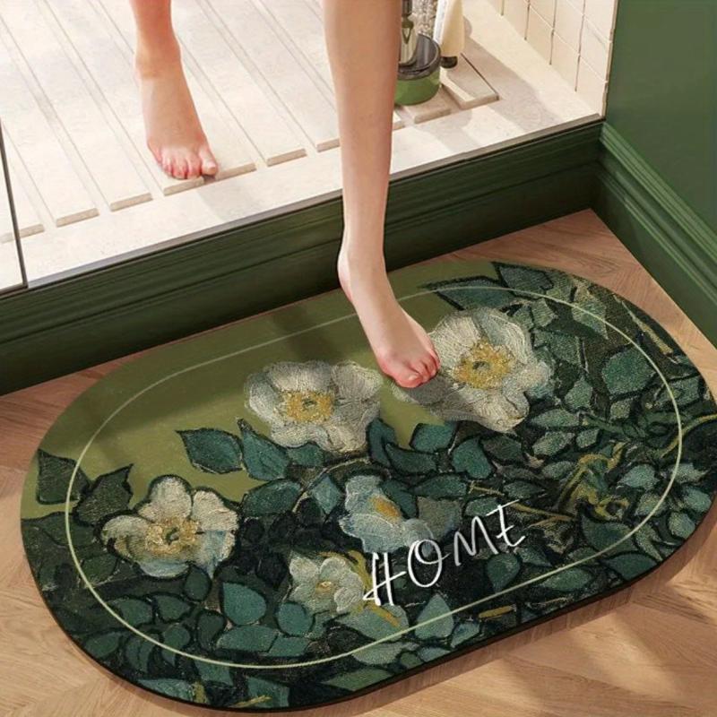Soft Diatom Mud Mat Floral Water Absorbent Washable Bath Rugs Non Slip Carpet