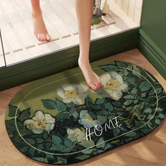 Soft Diatom Mud Mat Floral Water Absorbent Washable Bath Rugs Non Slip Carpet
