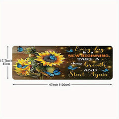 Butterfly Sunflower Kitchen Floor Mat Vintage Boho Anti Slip Polyester Carpet
