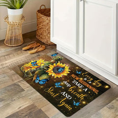 Butterfly Sunflower Kitchen Floor Mat Vintage Boho Anti Slip Polyester Carpet