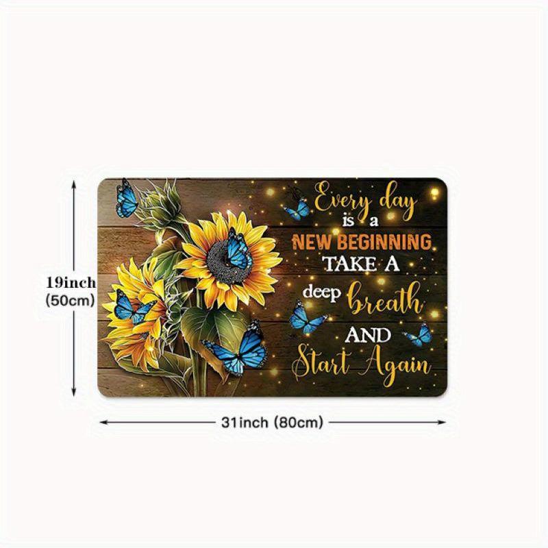 Butterfly Sunflower Kitchen Floor Mat Vintage Boho Anti Slip Polyester Carpet