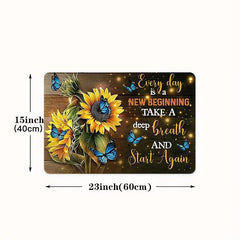 Butterfly Sunflower Kitchen Floor Mat Vintage Boho Anti Slip Polyester Carpet