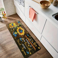 Butterfly Sunflower Kitchen Floor Mat Vintage Boho Anti Slip Polyester Carpet