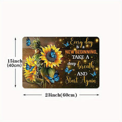 Butterfly Sunflower Kitchen Floor Mat Vintage Boho Anti Slip Polyester Carpet