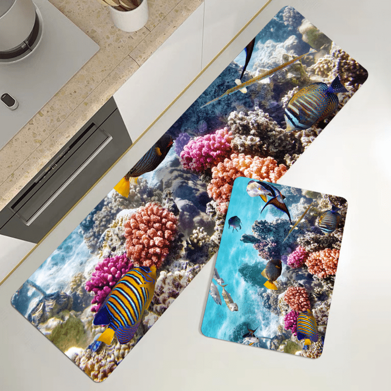 Marine Life Print Sponge Floor Mat for Kitchen and Bathroom