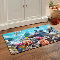 Marine Life Print Sponge Floor Mat for Kitchen and Bathroom