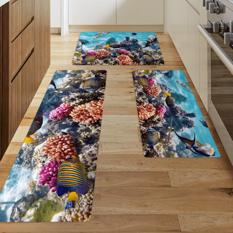 Marine Life Print Sponge Floor Mat for Kitchen and Bathroom