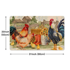 Rustic Rooster Kitchen Mat, Absorbent Bath Mat, Entrance Doormat