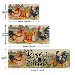 Rustic Rooster Kitchen Mat, Absorbent Bath Mat, Entrance Doormat