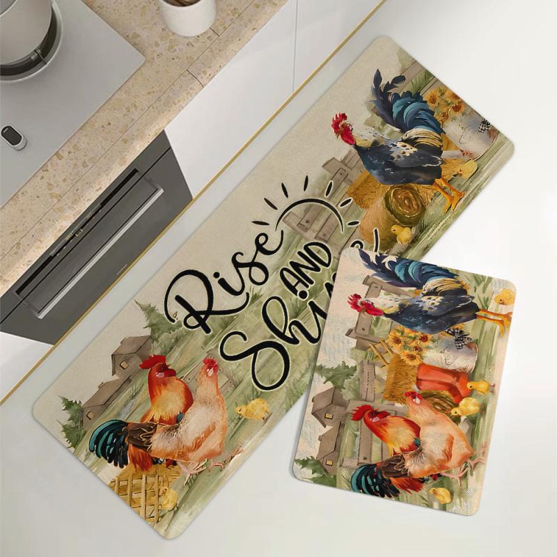 Rustic Rooster Kitchen Mat, Absorbent Bath Mat, Entrance Doormat