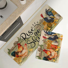 Rustic Rooster Kitchen Mat, Absorbent Bath Mat, Entrance Doormat