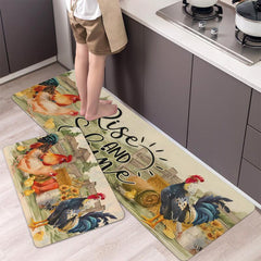 Rustic Rooster Kitchen Mat, Absorbent Bath Mat, Entrance Doormat