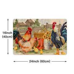 Rustic Rooster Kitchen Mat, Absorbent Bath Mat, Entrance Doormat