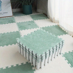 10pcs Plush Puzzle Foam Floor Mat Seat Mat Square Interlocking Carpet