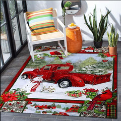 Christmas Red Santa Truck Pattern Carpet Door Floor Mat Doormat