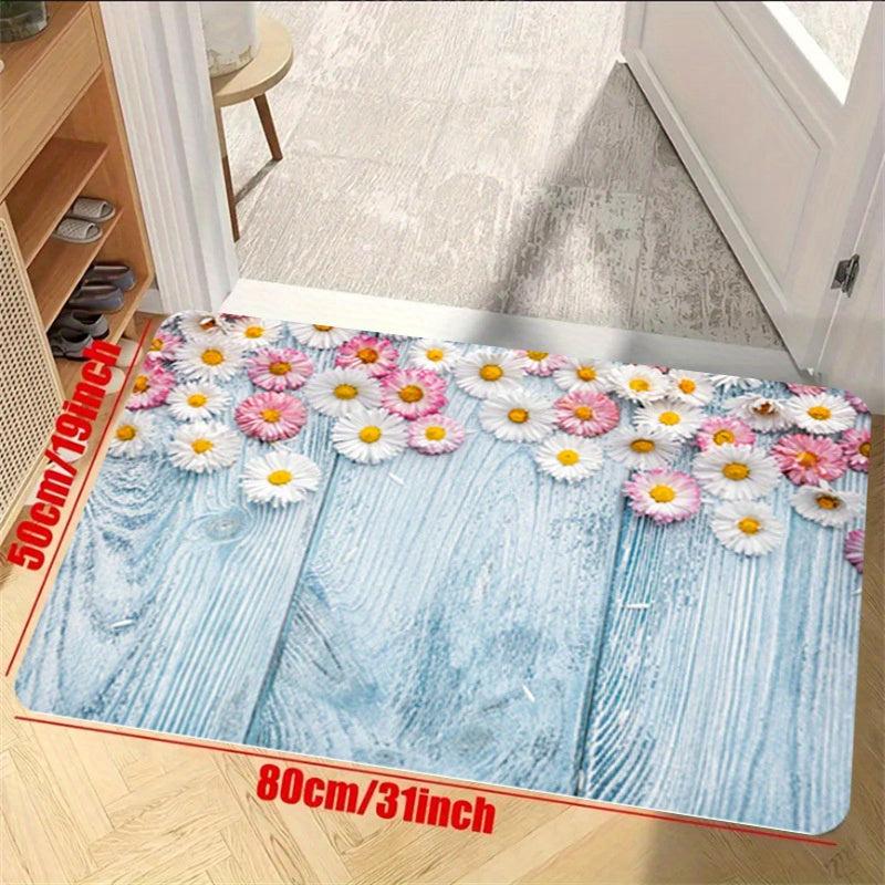 Soft Daisy Kitchen Rug Anti Fatigue Memory Foam Non Slip Runner Rug